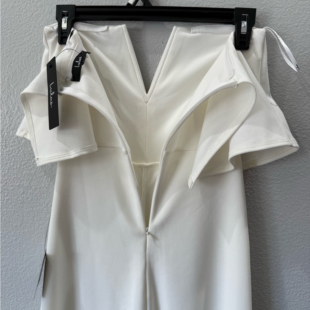 Lulu's White Strapless V-Notch Wide-Leg Jumpsuit Size XS Graduation Outfit - Picture 12 of 16